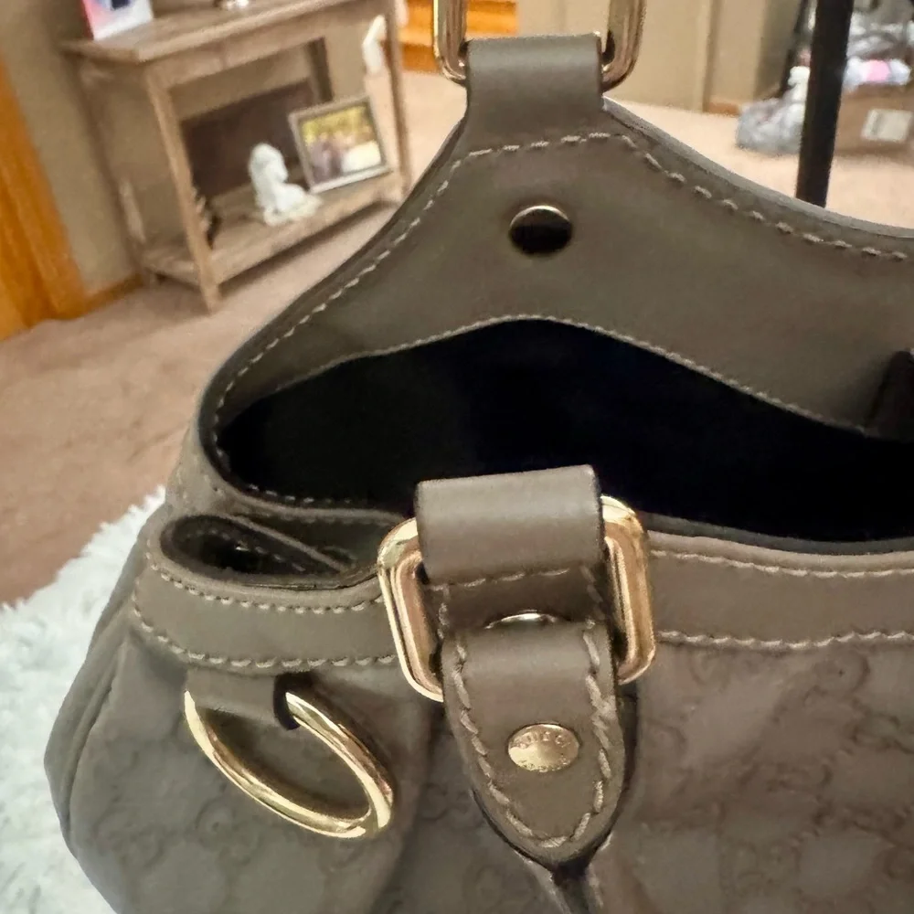 Gucci Gray / Taupe Monogram Pleated Hobo with Gold Hardware - Picture 8 of 14